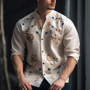 Men's Casual Floral Print Crew Neck Long Sleeve Shirt
