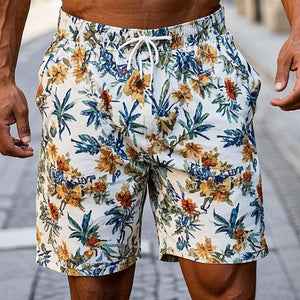 Men's Casual Resort Print Linen Shorts
