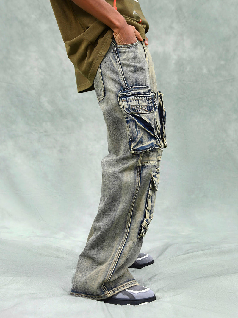 Vintage Washed Multifunctional Denim Overalls