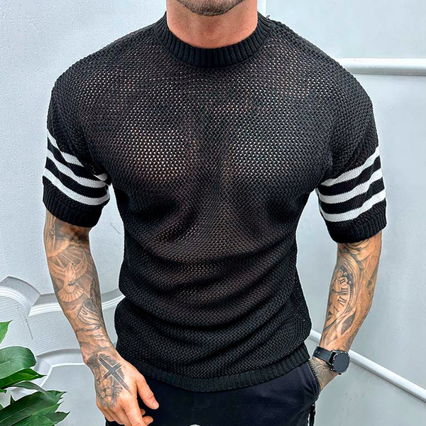 Lässiges Herren-T-Shirt mit Rundhalsausschnitt und gestrickter Rückseite