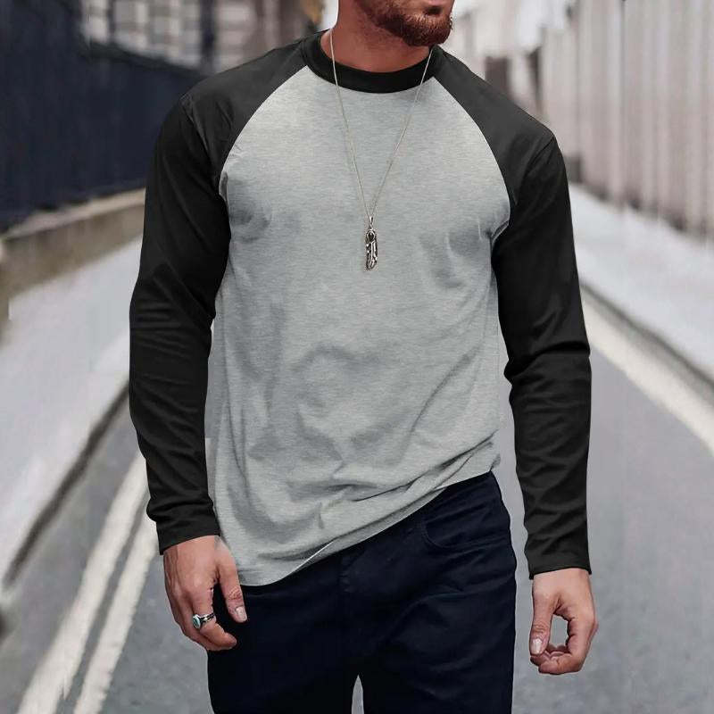 Men's Retro Casual Colorblock Round Neck Long Sleeve T-Shirt