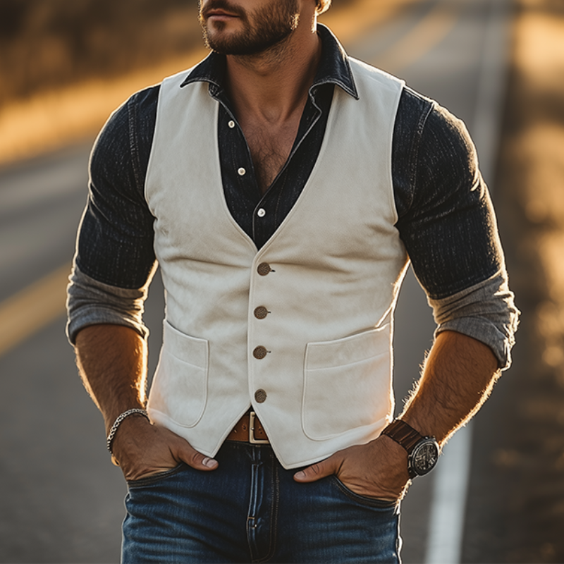 Herren Frühlingsmode Retro Western Style Gentleman Slim Wildlederweste