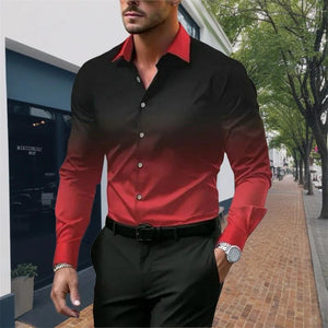 Men's Gradient Lapel Button Loose Long Sleeve Shirt