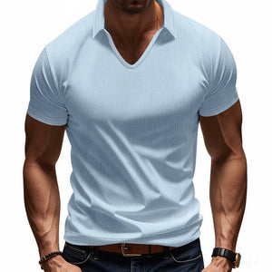 Men's Solid Color Waffle Lapel Short Sleeve POLO Shirt