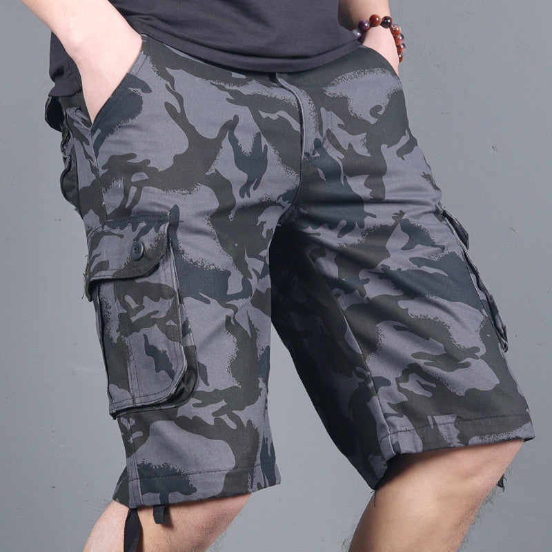 CAMO LOOSE COTTON MULTI POCKET WORK CARGO SHORTS