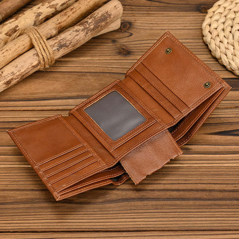 Dreifach gefaltete Herren-Geldbörse aus echtem Leder im Vintage-Stil 