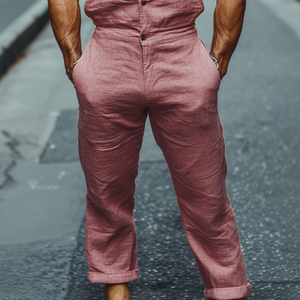 Herren Frühlings- und Sommermode Lässiger Jumpsuit aus Baumwolle und Leinen mit tiefem V-Ausschnitt und Tanktop