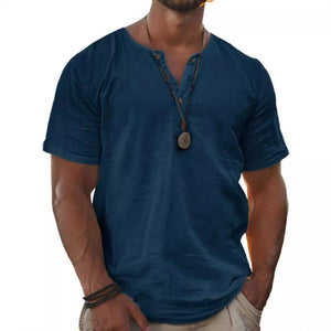Solides Henley-Kurzarm-T-Shirt für Herren