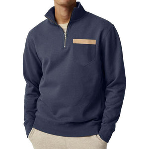 Men's Casual Half Zip Collar Chest Pocket Long Sleeve Sweatshirt