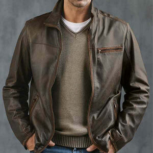Men's Vintage Zipper Leather Jacket