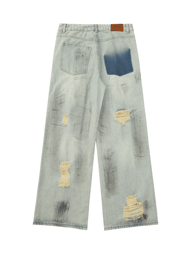 Retro Washed Reverse Design Hip-Hop Jeans