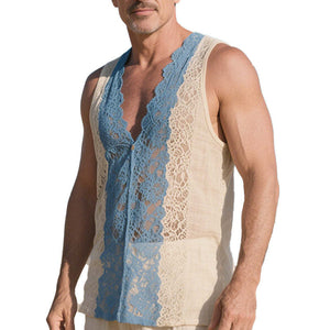 Men's Spring Fashion Lace Splicing Thin Tank Top