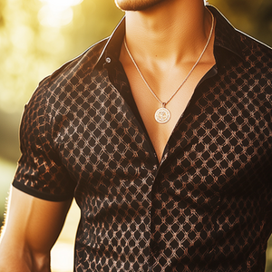 Herren Retro Casual Geometrischer Druck Satin Revers Kurzarmhemd