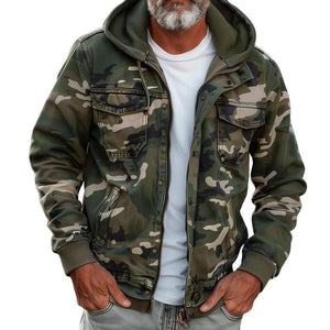 Men's Camouflage Hooded Multi-pocket Zip Cargo Jacket