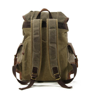 Herren-Rucksack aus Vintage-Canvas-Nähten und Leder mit mehreren Taschen