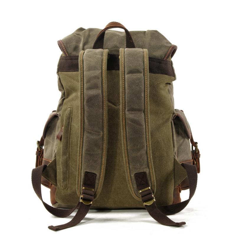 Men's Vintage Outdoor Canvas Stitching Leather Multi-Pocket Backpack