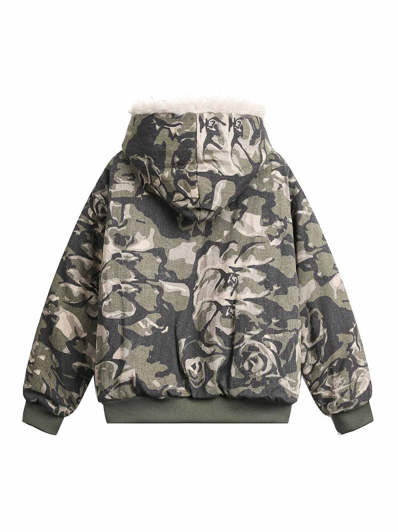 Camouflage Fur Hooded Jacket