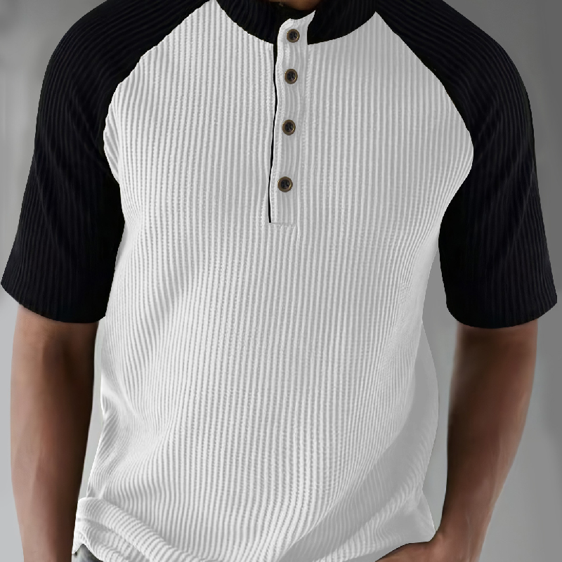 Lässiges Herren-T-Shirt mit Henley-Kragen und kontrastfarbenen, lockeren Kurzarm