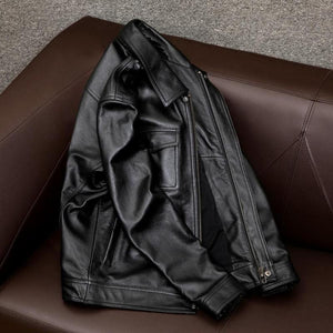 Men's Vintage Lapel Double Chest Pocket Leather Jacket