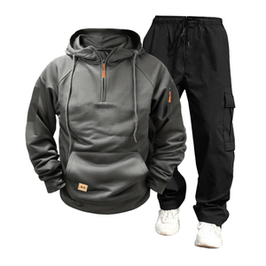 Men's Casual Solid Color Hooded Sweatshirt And Pants Set