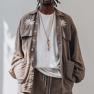 Besticktes Langarm-Freizeithemd für Herren 