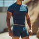 Men's Retro Casual Round Neck T-Shirt Swimwear Two-piece Set