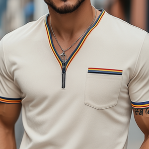 Men's Spring And Summer Fashion Casual V-neck Pocket Suede Short Sleeve T-shirt