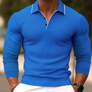Einfarbiges Slim Fit Poloshirt für Herren mit Revers und langen Ärmeln