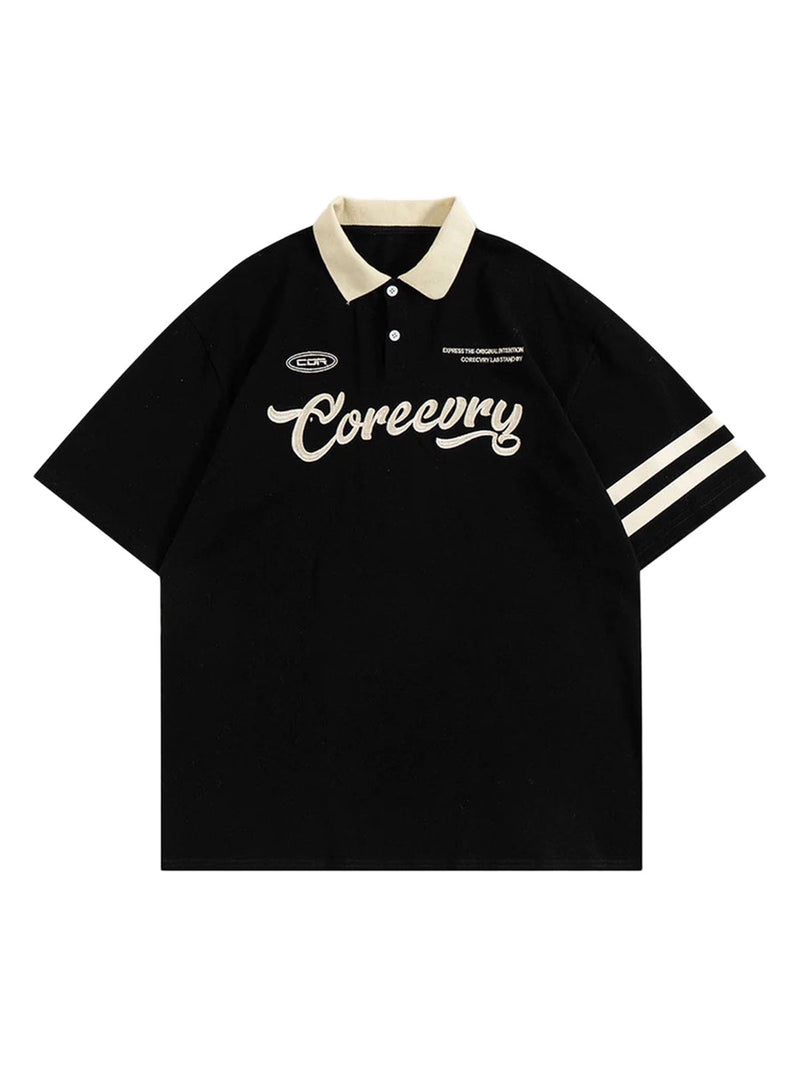 Letter Embroidered Polo Shirt