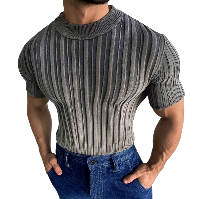 Men's Casual Striped Round Neck Short Sleeve Knitted T-Shirt