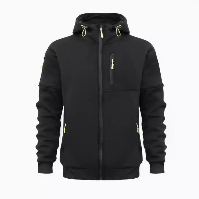 MEN'S HOODED SPORTS STYLE SWEATSHIRT WITH MULTIPLE ZIPPERS AND POCKETS