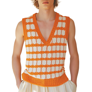 Men's Casual V-Neck Plaid Jacquard Knitted Tank Top