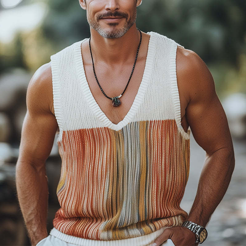 Lässiges, gestricktes Tanktop mit V-Ausschnitt für Herren im Sommer