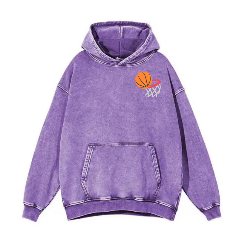 BASKETBALL  WATER WASHED DISTRESSED FLEECE HOODED SWEATSHIRT