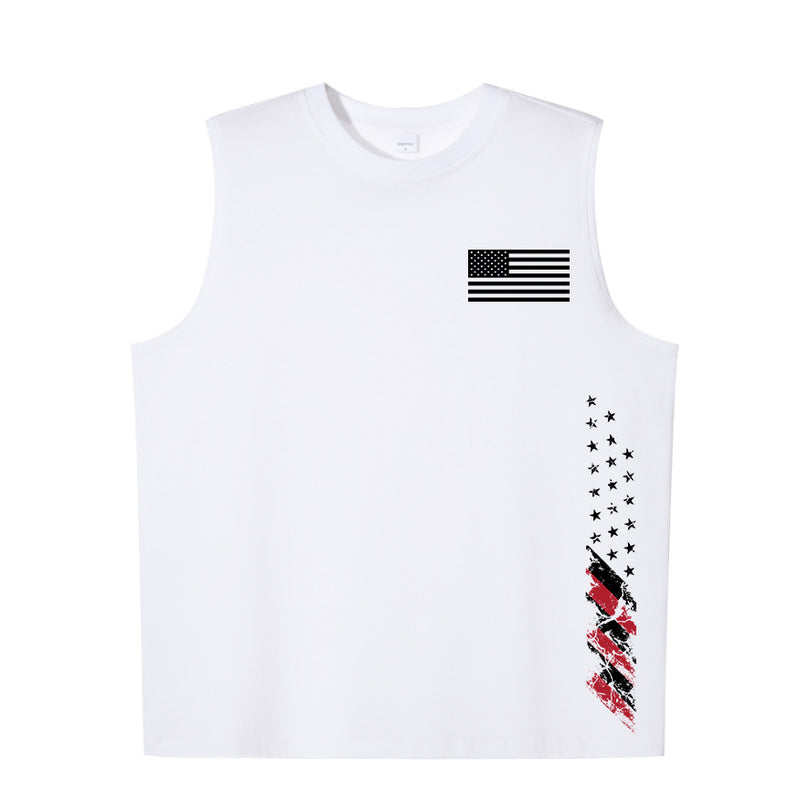 USA Flag print Men's pure cotton round neck vest