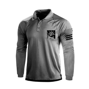 Langarm-Poloshirt mit 1/4-Knopf-Raglan-Motiv und Freiheitsstatue