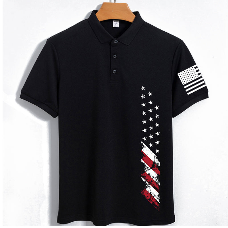 USA Flag Print Men's Outdoor SUN Protection QUICK DRY POLO (UPF40+)