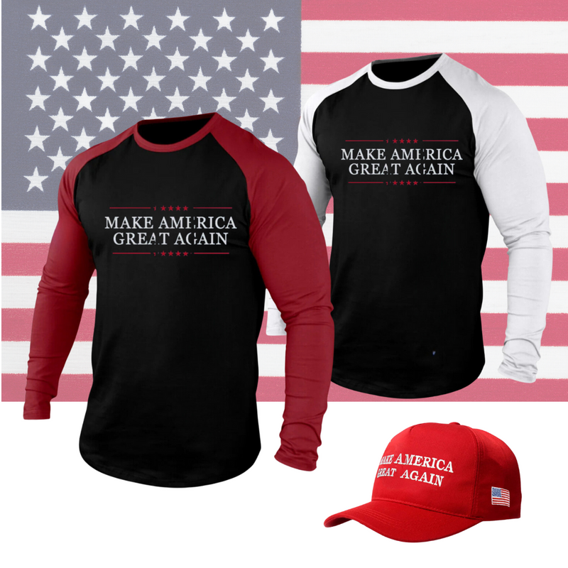 MAKE AMERICA GREAT AGAIN 100% COTTON RAGLAN GRAPHIC LONG SLEEVE T-SHIRT