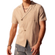 Herren Frühlingsmode Lässiges Slant Pracket Slim Fit Leinen Kurzarmhemd