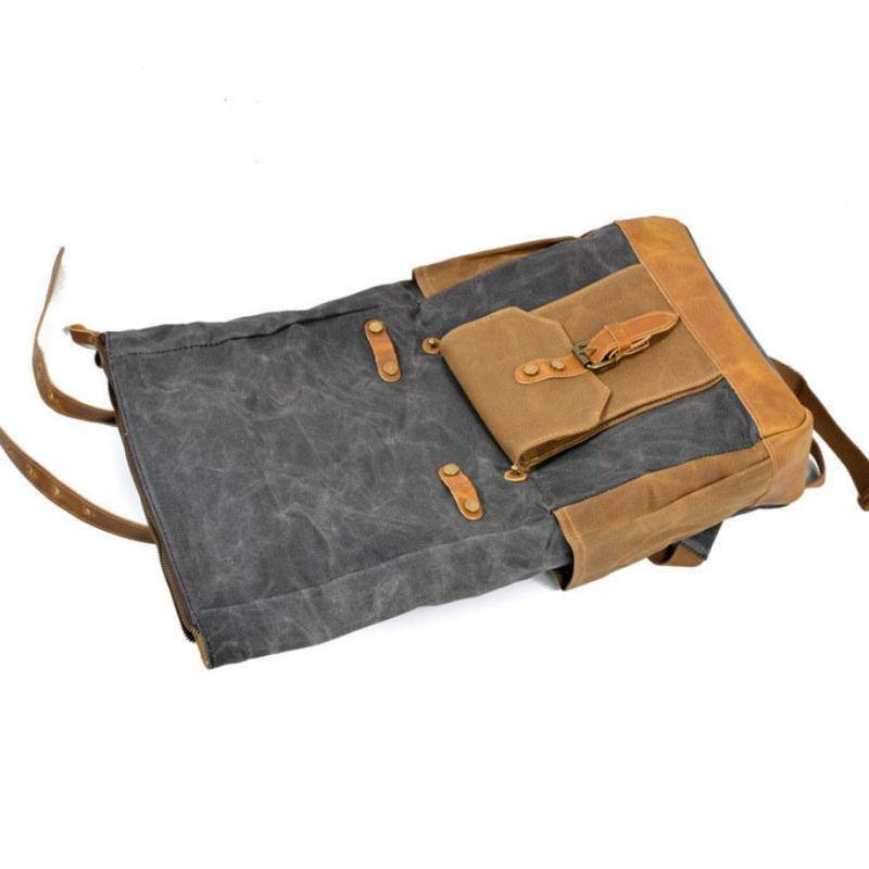 Men's Vintage Contrast Waterproof Canvas Multi-Pocket Backpack