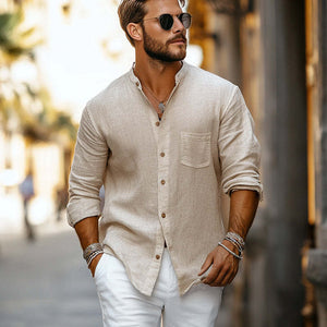 Men's Casual Skin-friendly Cotton And Linen Long-sleeved Shirt