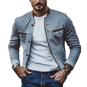 Herren Frühling und Herbst Vintage Grau gewaschene Jeansjacke