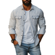 Herren Casual Comfort Baumwolle Leinen Gestreiftes Revers Brusttasche Lockeres Langarmhemd