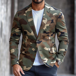Herren Retro Camouflage Einreihiger Freizeitblazer mit Revers