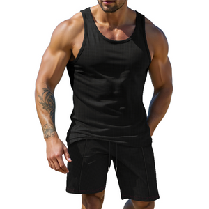Men's Casual Solid Color Tank Top Shorts Two-Piece Set