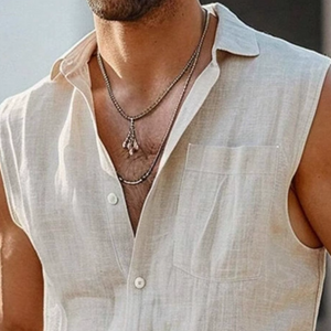 Herren Casual Leinen Revers Ärmelloses Hemd Elastische Taille Lose Shorts Set