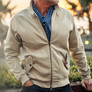 Men's Vintage Khaki Stand Collar Zip-Up Jacket