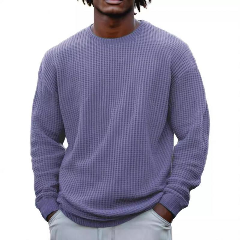 Einfarbiges, langärmliges Sweatshirt mit Waffelmuster und Rundhalsausschnitt für Herren