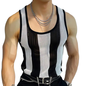 Men's Casual Contrast Striped U-Neck Slim Fit Knit Tank Top