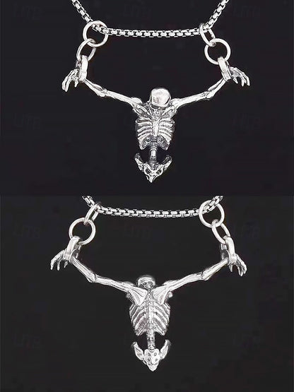 Gothic Skeleton Pendant Necklace – Punk Style Alloy Chain for Men and Women, Perfect for Halloween, Cosplay and Alternative Fashion